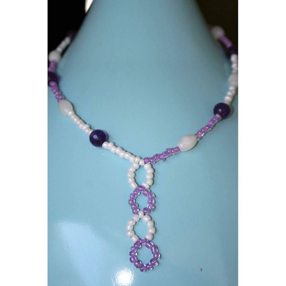 Hand made necklace with Italian Marble and glass beads boho‎ minimalist preppy